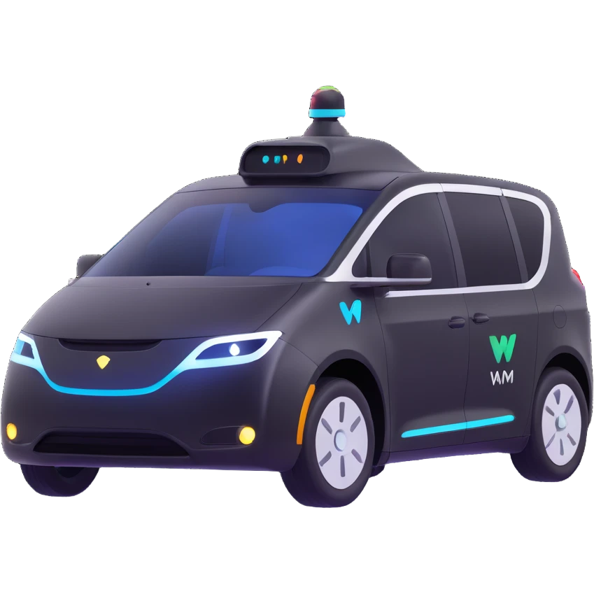 Waymo self-driving car, modern and clean, visible sensors and lidar, simple background, 3D emoji style emoji