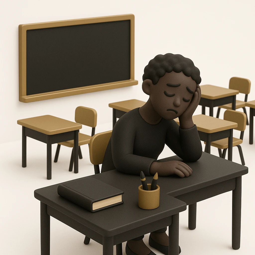 exhausted teacher in a bustling classroom emoji