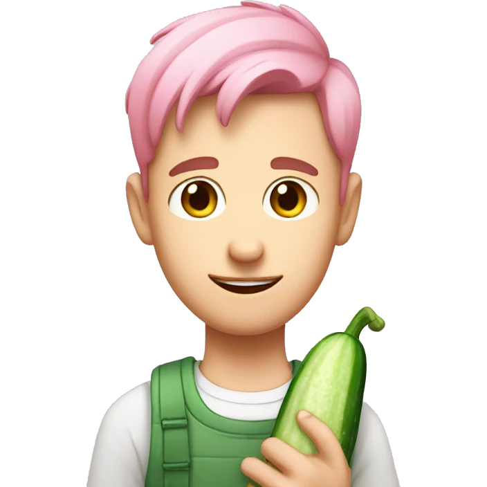 cute, pink, short-haired guy with big ears holding a cucumber emoji