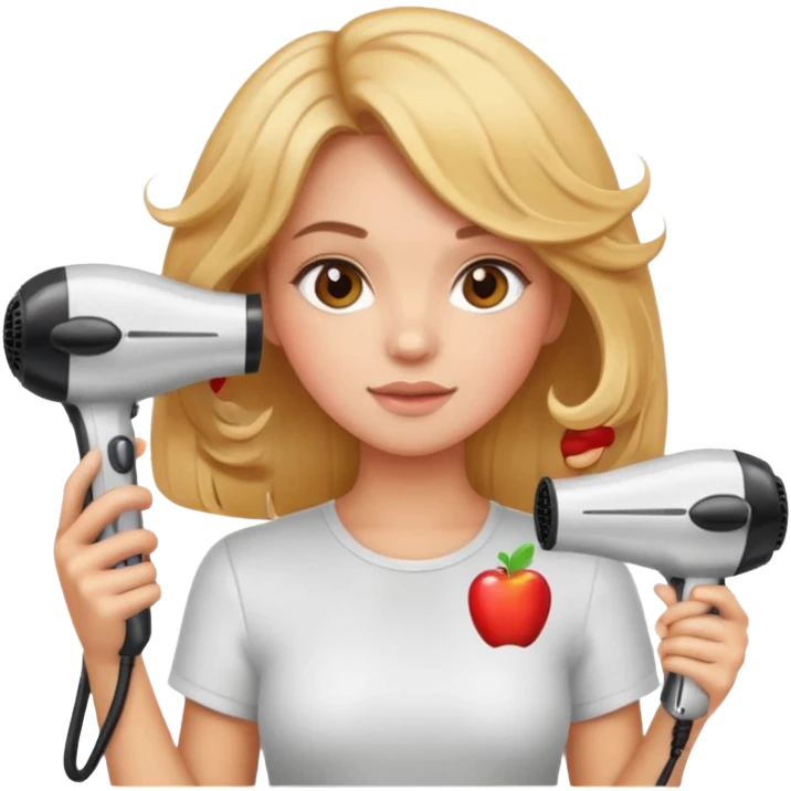 chica en la peluquería secándose el cabello con secador de pelo, espejos, estilo emoji apple emoji