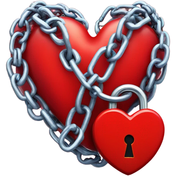 a  single red glossy heart, with a single chain and padlock wrapped around it emoji