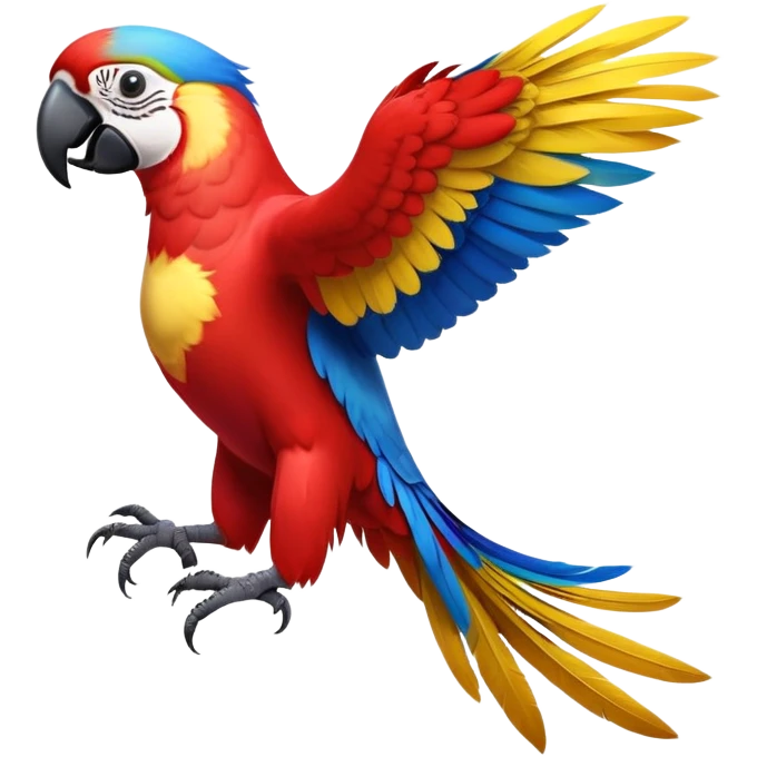 cinematic-macaw-realistic-full-body-standing-emoji,-vibrant-feathers-glowing-with-rich-reds,-blues,-and-yellows,-head-tilted-dramatically,-curved-black-beak-gleaming,-piercing-dark-eyes-exuding-confidence,-simplified-yet-realistic-focused emoji