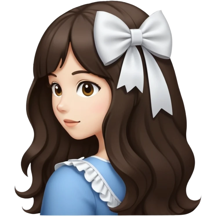 brunette open hair from behind with white bow emoji
