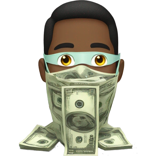 man wearing eye mask made of money emoji