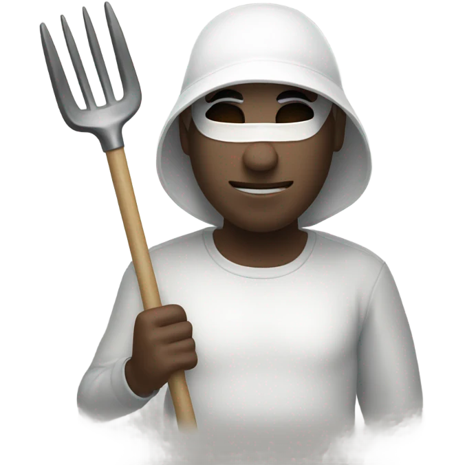 Guy wearing white mask with a pitchfork  emoji