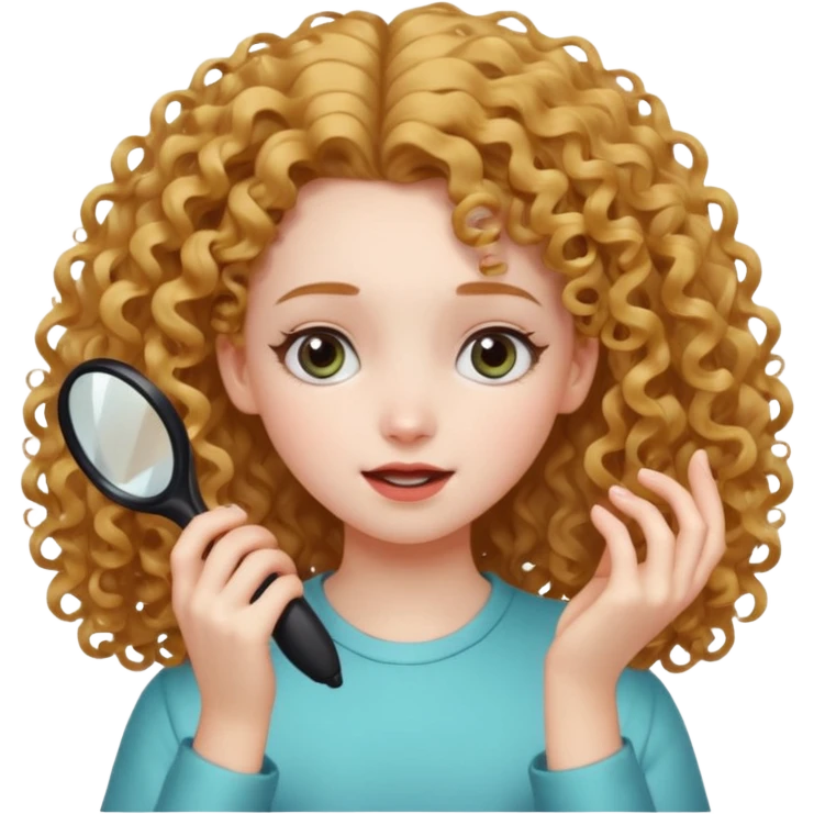 I want a girl with curly hair slowly brushing her hair and then it magically turns into straight hair then she gasps and moves her hair towards her ears gently. emoji