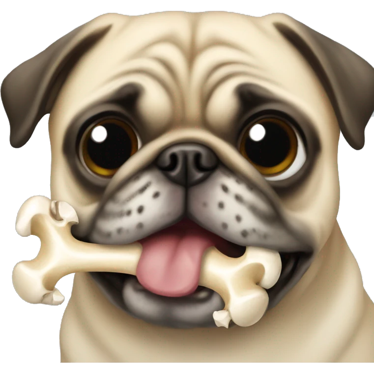 Pug with bone in mouth  emoji