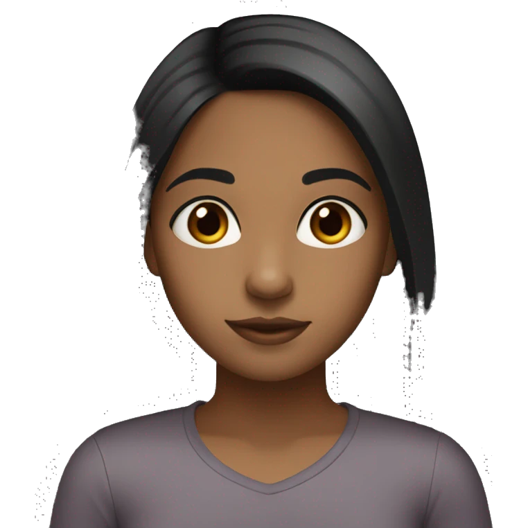 brown girl long straight black hair middle part brown eye emoji