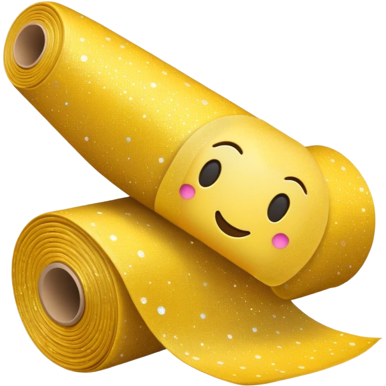 simple composition of a sparkle emoji in foreground with only a roll of patterned fabric behind it, nothing else emoji