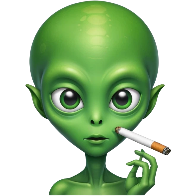 Alien with big eyes smoking joint emoji