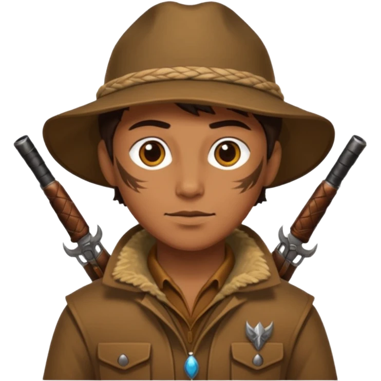Classic hunter image, with brown clothes and some decorations made from prey emoji