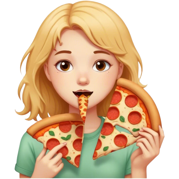 Girly cute doodle style teenage girl eating pizza emoji