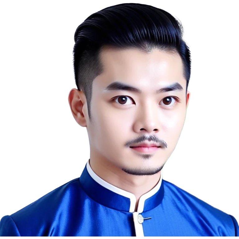 Nam 15 tuổi, da trắng, tóc under cut màu xanh lá cây vuốt ngược ra sau, áo khoác cao cổ da màu đen, đeo khuyên tai màu bạc emoji