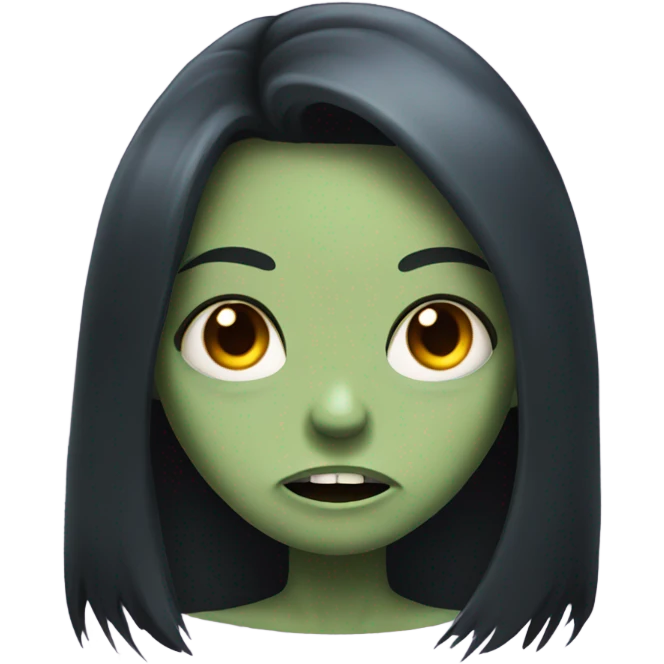 girl zombie with black long hair with teeth and serious face  emoji