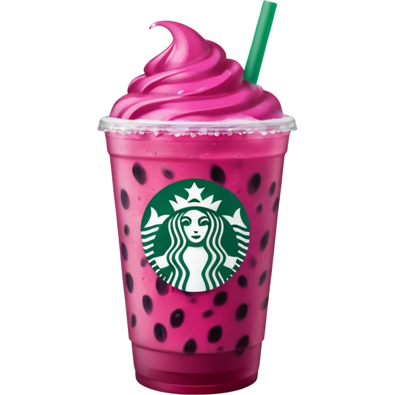 Starbucks dark pink dragonfruit refresher. no swirl on top. starbucks logo. emoji