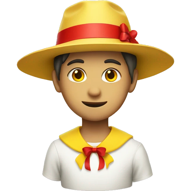 boy with yellow strawhat with a red ribbon emoji