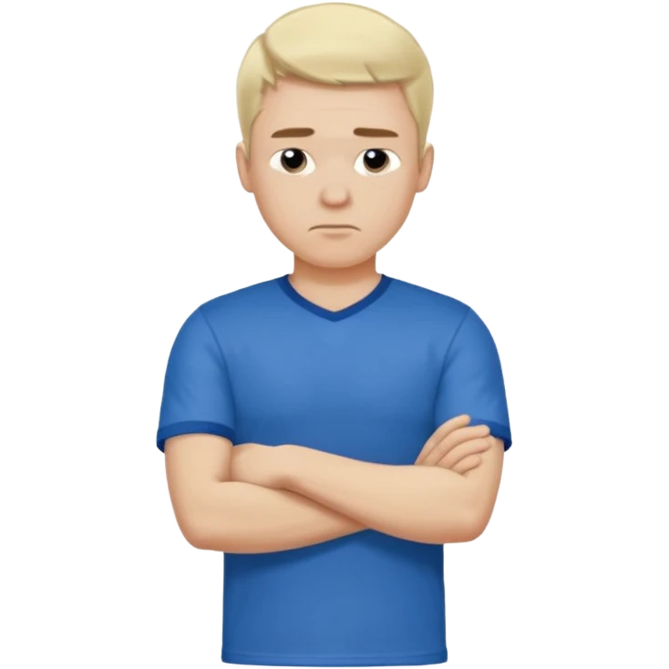 Pale blond man in blue football t shirt crossed arms cold emoji emoji