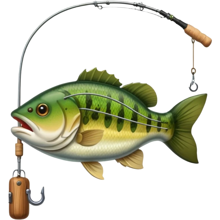 fishing pole with bass fish on the fish hook emoji