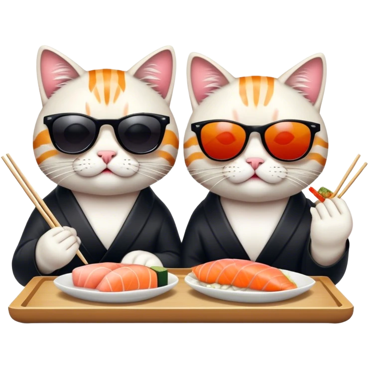 two cool cats wearing sunglasses and eating sushi emoji