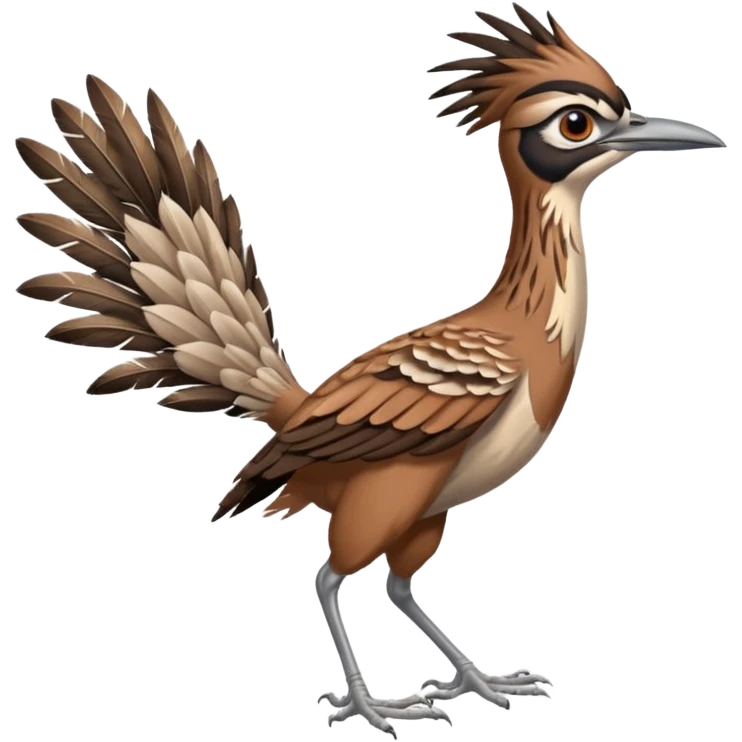 realistic roadrunner bird emoji, running with long feathered tail pointed down and back emoji
