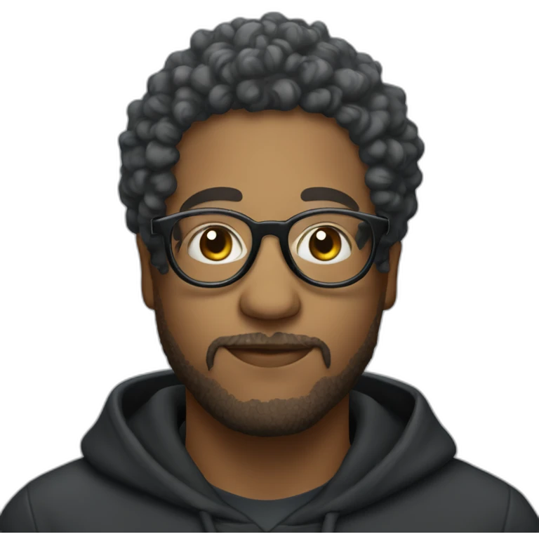 Portuguese man with glasses, short curly hair, wearing a black hoodie emoji