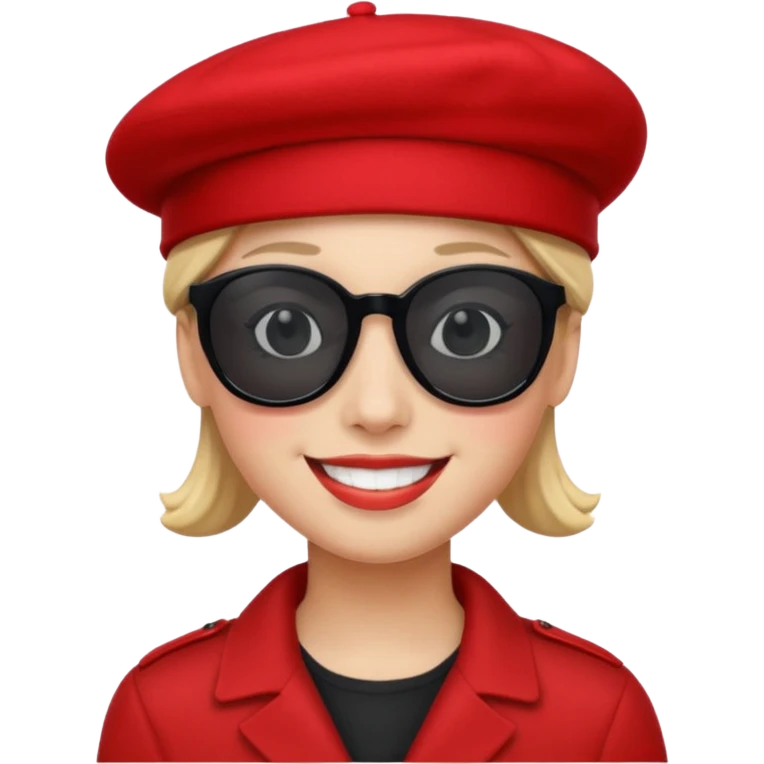 Sourire,.lu.ettes de soleil noires, beret rouge parachutiste emoji