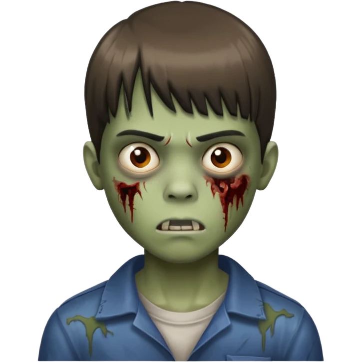 Menino de cabelo liso com franja zumbi emoji