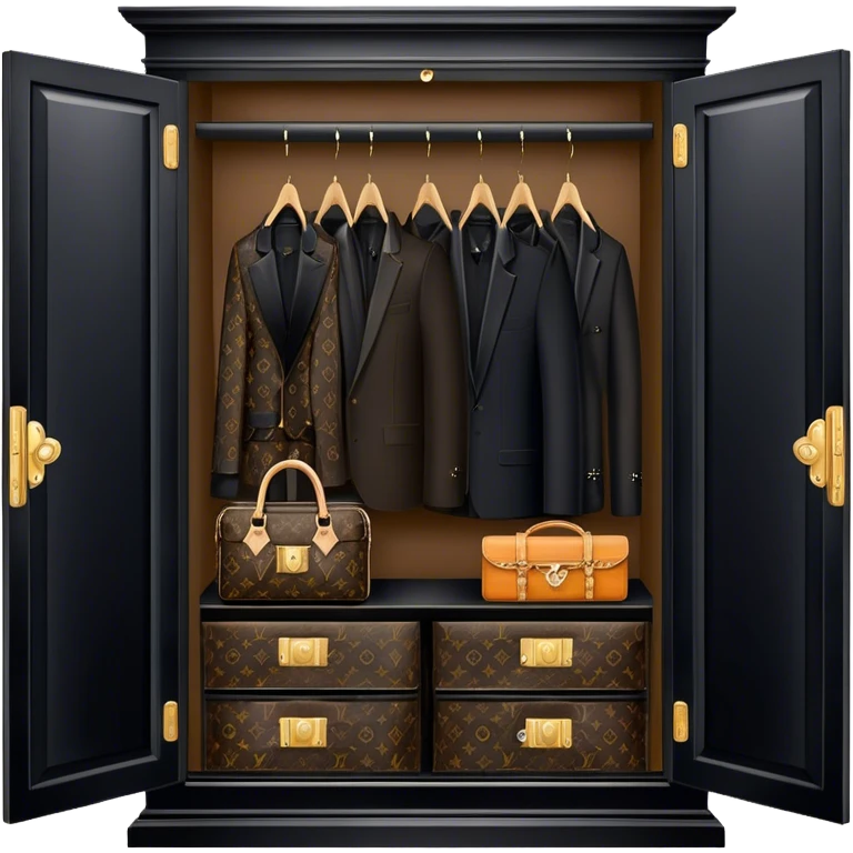 large fancy black closet with Louis Vuitton clothes  emoji