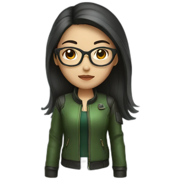 asian girl with glasses and a leather jacket with a green shirt and long dark hair emoji