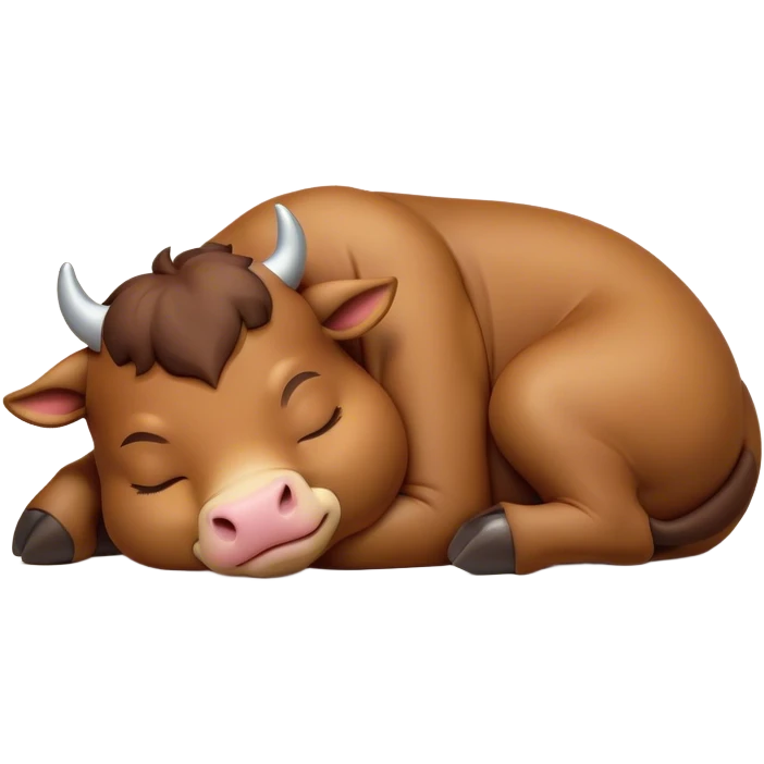 Meme-Worthy Cute Sleeping Brown Bull Portrait Emoji, Head resting peacefully with a contented smile, showcasing a robust, massive build and a luxuriously soft rich brown hide, eyes shut in a serene, restful nap, Simplified yet hilariously adorable features, highly detailed, glowing with a soft, drowsy light, high shine, relaxed and utterly lovable, stylized with an air of playful laziness, bright and heartwarming, soft glowing outline, capturing the essence of a comically sleepy guardian, so meme-worthy it feels like it could instantly become the next viral sensation of adorable slumber! emoji