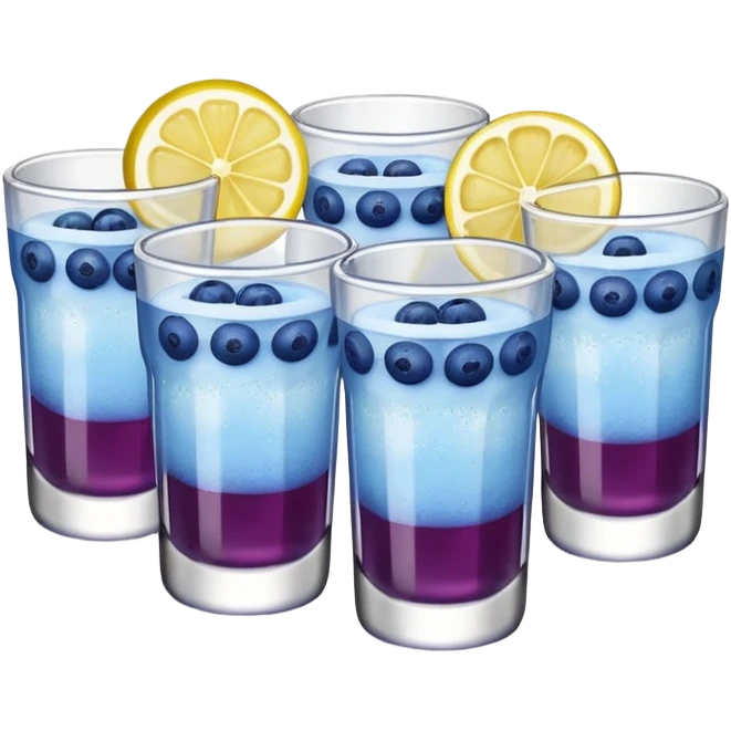 Four shot glasses with blueberry lemon drop in them  emoji