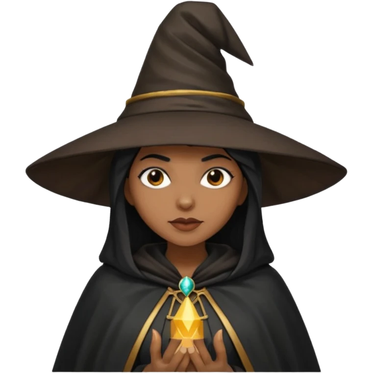 light brown skin witch with hat. black hair emoji