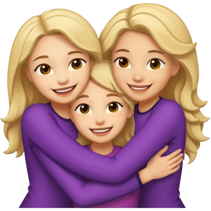 Three light skin girls hugging emoji