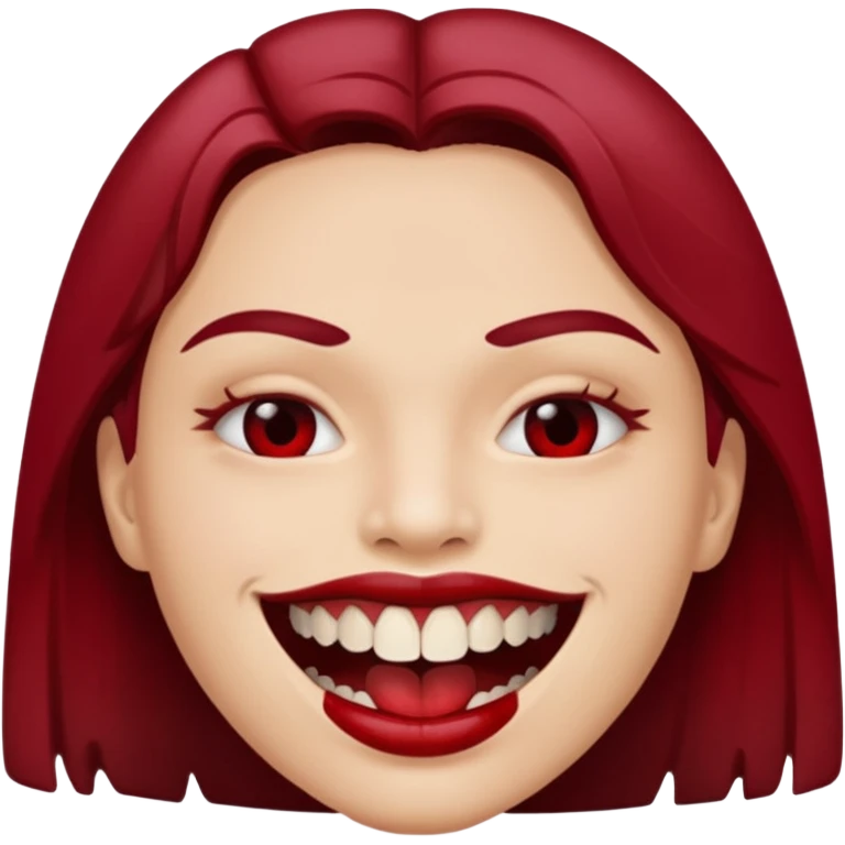 Close-up mouth with parted lips, teeth stained dark red, erotic menace emoji