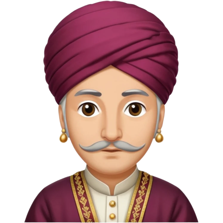 Fatih Sultan Mehmet, Ottoman sultan, wearing a turban and traditional robes, regal and wise expression emoji