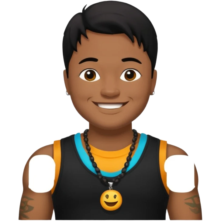 J Boog medium dark skin, black hair, black tank top with necklace emoji