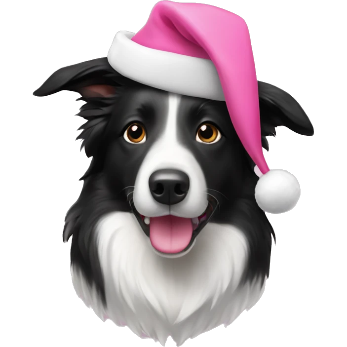 Border collie with pink Christmas hat emoji