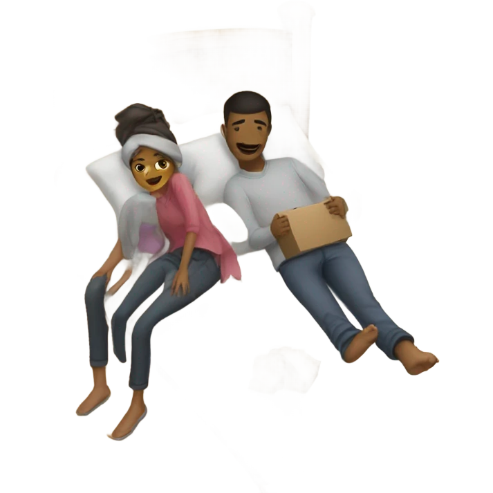 A girl and a guy took shelter under the bed emoji