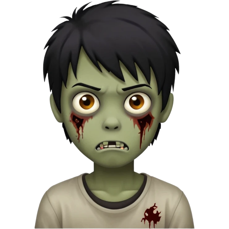 Boy, zombie, black hair, medium long, emo, shaggy, dark, spooky, creepy expression emoji emoji