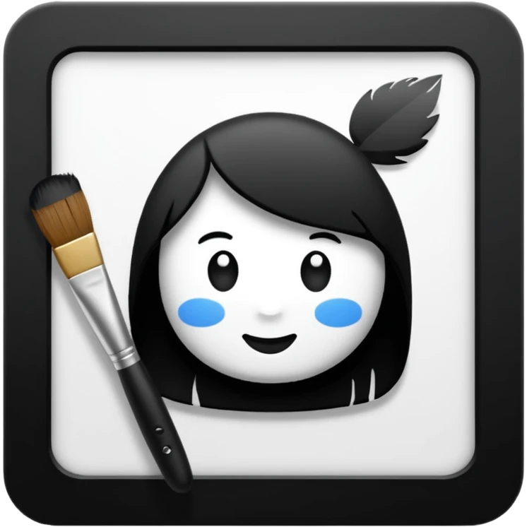 Visualize on-brand content — instantly. black white pallete preferred. brush painting on a canvas. app icon. emoji