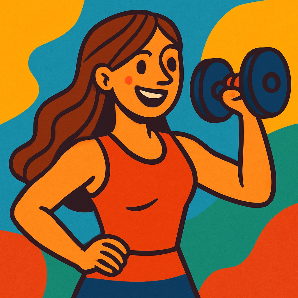 woman with long brown hair lifting a weight, vibrant illustration style emoji