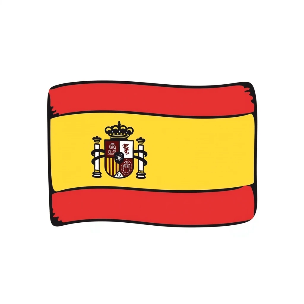 hand-drawn doodle style Spanish flag with red and yellow horizontal stripes and coat of arms emoji