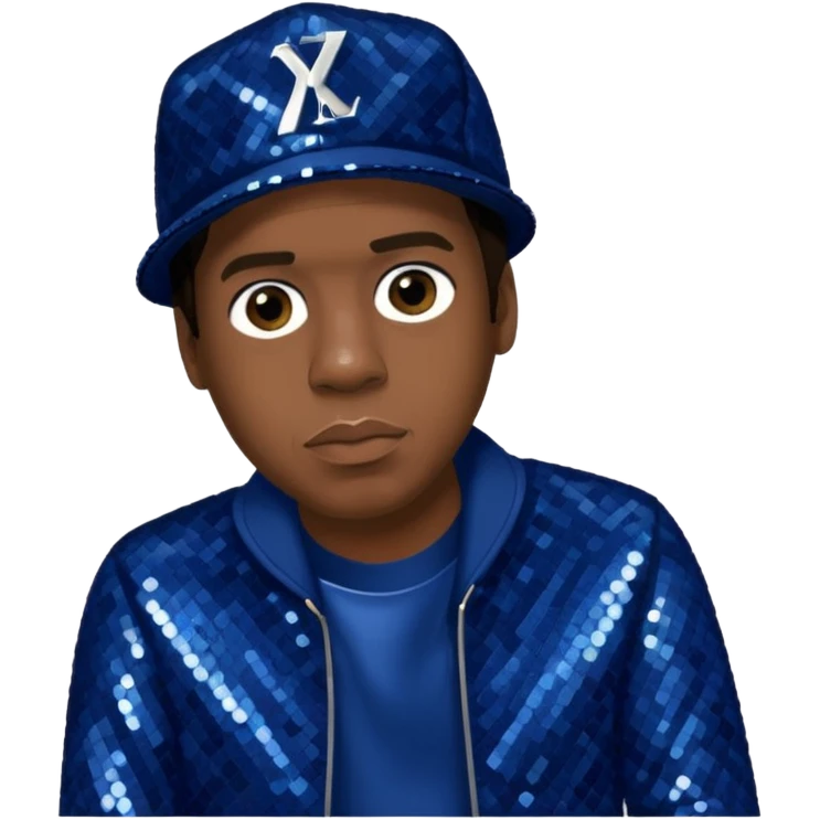 Jay-Z with dark brown hair, dark blue sequin outfit emoji