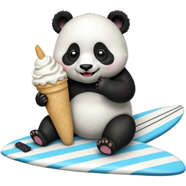Panda eating ice cream on surfboard emoji