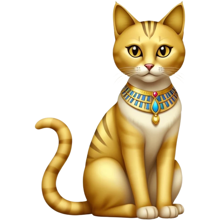 Egyptian cat full body sitting with black eyes emoji