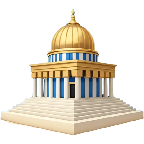 epstein island cubic temple with blue horizontal stipes on the side and a goldon dome on top emoji