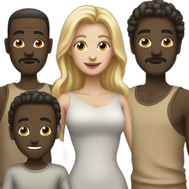 six dark-skinned men stand behind a pale blonde woman emoji