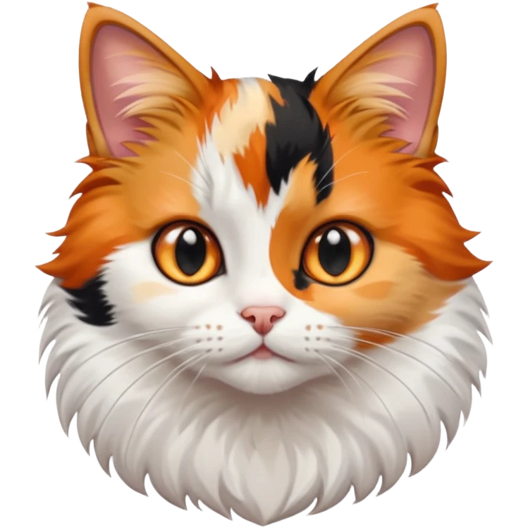 A high-resolution photo-realistic digital illustration of a calico cat kitten emoji