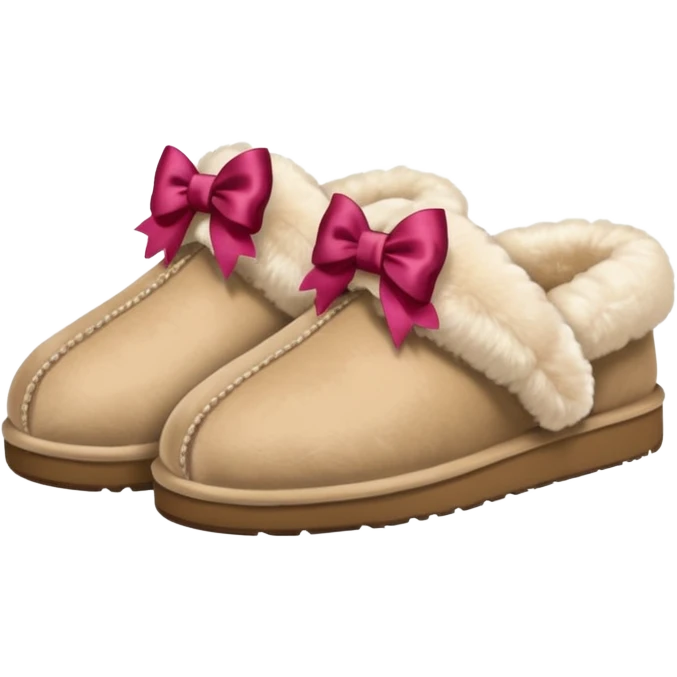 Beige fluffy ugg slippers with a bow emoji
