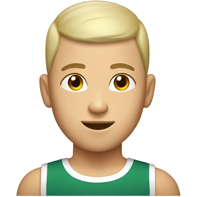 a white teenager  with a buzz cut and a goat beard and muscler body emoji